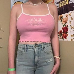 “heaven sent” pink tank with white straps